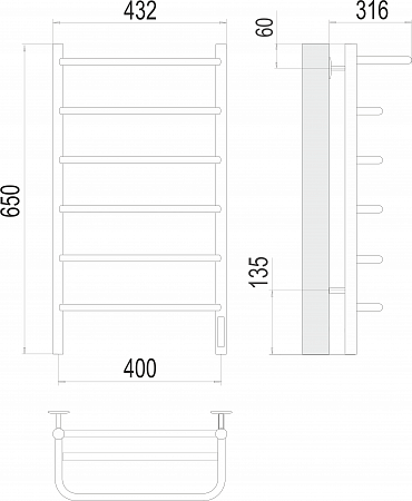Полка П6 400х650 Электро (quick touch) Полотенцесушитель  TERMINUS Оренбург - фото 3
