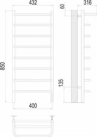 Полка П8 400х850 Электро (quick touch) Полотенцесушитель  TERMINUS Оренбург - фото 3