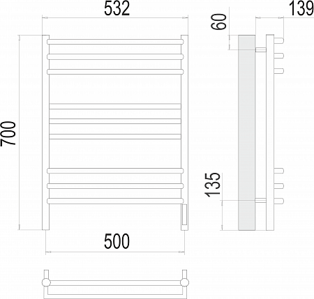 Прато П9 500х700 электро (sensor quick touch) Полотенцесушитель  TERMINUS Оренбург - фото 3