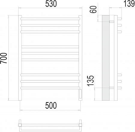 Соренто П9 500х700 электро (sensor quick touch) Полотенцесушитель  TERMINUS Оренбург - фото 3