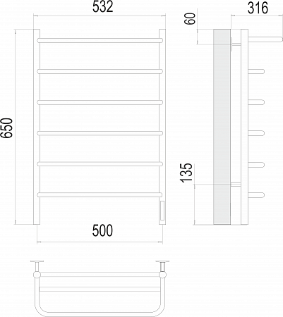 Полка П6 500х650 Электро (quick touch) Полотенцесушитель  TERMINUS Оренбург - фото 3